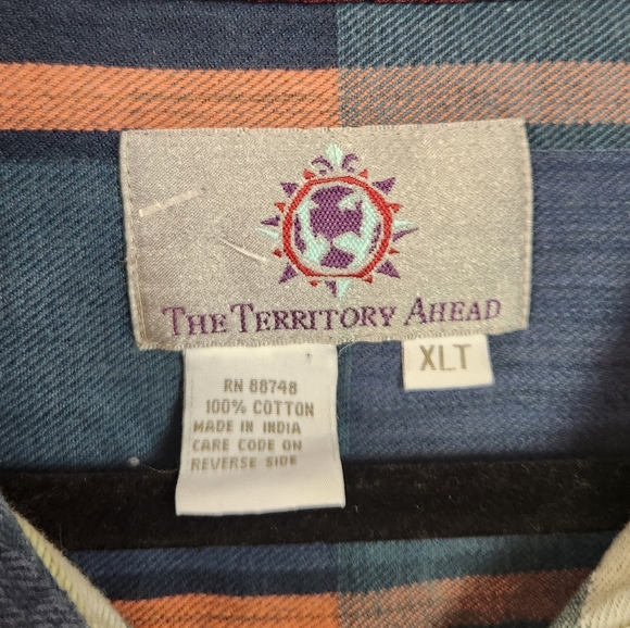 Territory Ahead Mens Long Sleeve Flannel Shirt Size XL Tall Blue Plaid Button Up - Picture 6 of 8